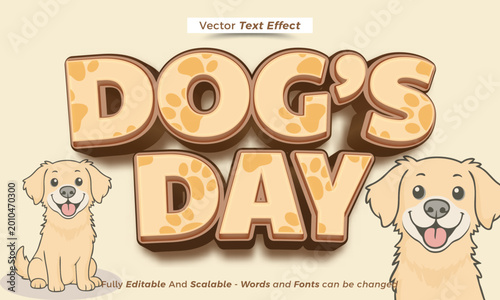 3D cartoon dog paw print text effect, fully editable vector style