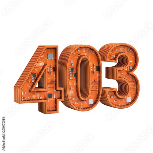 Orange 403 error sign made of electronic circuit boards isolated on transparent background, isolated on white background
