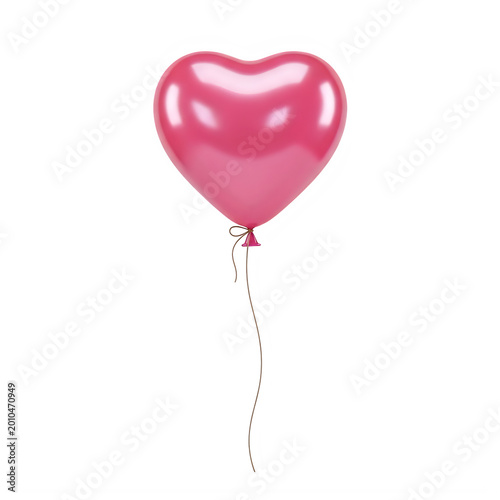 Shiny pink heart shaped balloon floating isolated on transparent background, isolated on white background