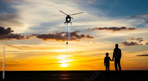 Celebrating flag day 4th of july and independence day a patriotic sunset with helicopter and family