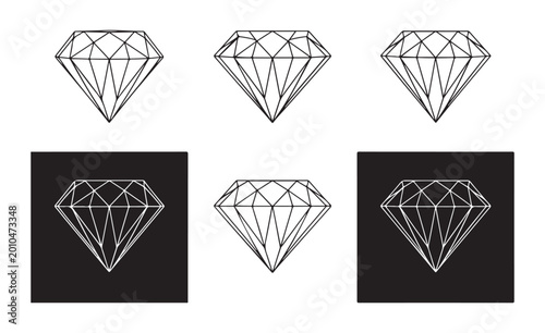 Tableau sur toile Set of diamond vector outline icons showing various classic cuts and elegant geometric gem shapes