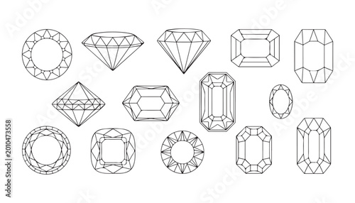 Tableau sur toile Gemstone cut diagrams showing various technical proportions and facet arrangements for jewelry work