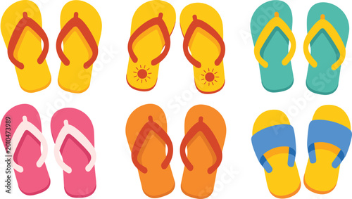 Obraz na płótnie Summer Flip Flops and Sandals Vector Set with Colorful Beach Footwear and Slippe