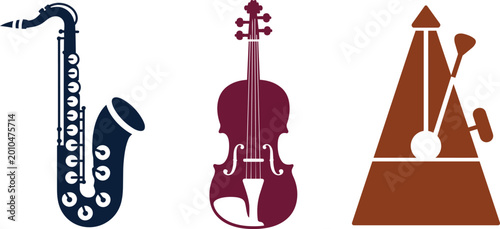 Photos Musical instruments icons set saxophone violin and metronome in solid and colore