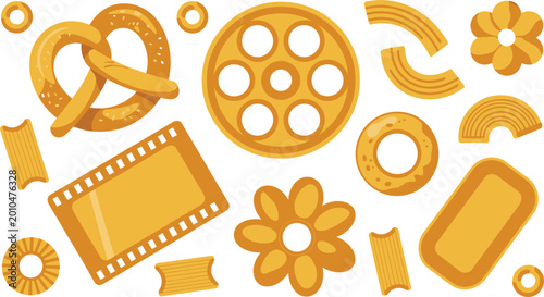 Fotografía Fresh Bakery Cookies and Biscuits Vector Set with Pretzel Flower and Novelty Sna