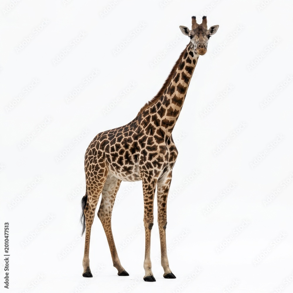 Fototapeta premium Giraffe standing with colorful pixelated pattern isolated on white background