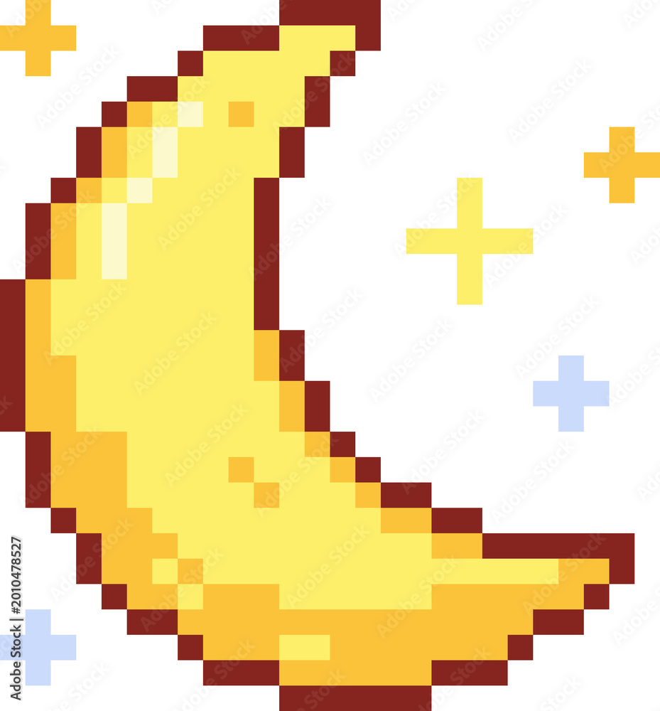 Obraz premium Simple Pixel Crescent Moon Icon Minimal Night Moon Shape