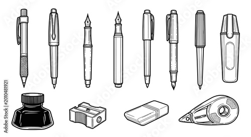Professional Writing Tools and Office Stationery Vector Collection
