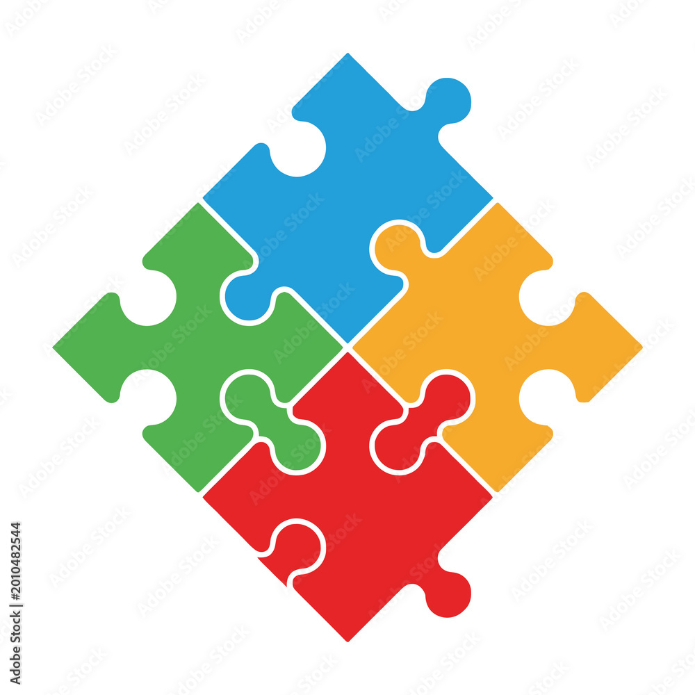 Fototapeta premium puzzle pieces in blue red green and orange