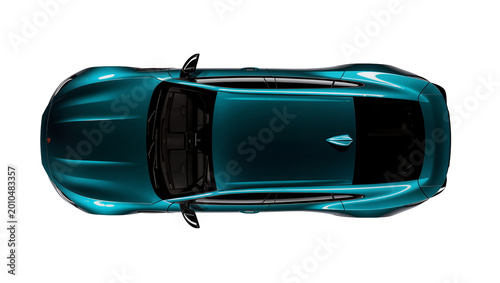 Photography Teal metallic modern sedan car with black tinted windows, isolated on transparen