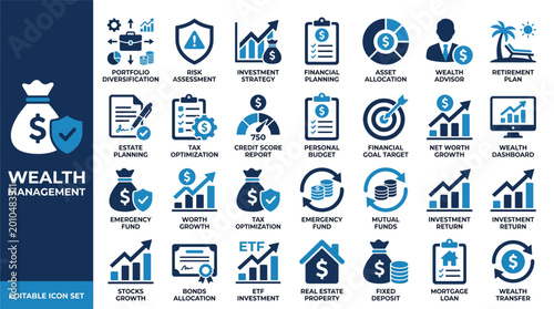 Tableau sur toile Wealth management and personal finance icon set