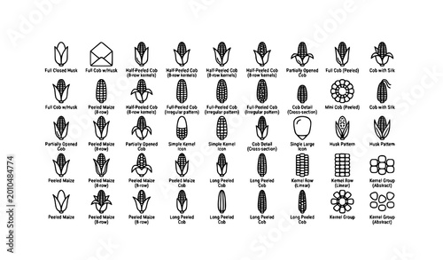 Obraz na płótnie Corn cob icon set maize agriculture vegetable outline symbol harvest emblem vect