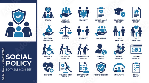 Cuadro en lienzo social policy icon set