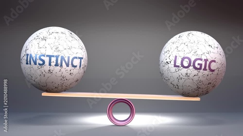 Instinct and logic in balance - balancing stones on a scale symbolizing harmony, equity and equilibrium between instinct and logic. Harmonious and beneficial situation.