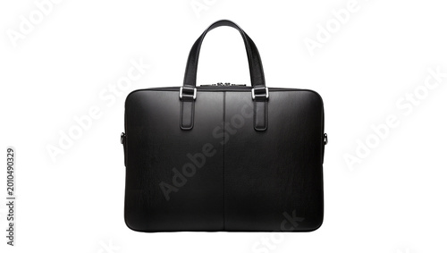 Obraz na plátně Sleek black leather briefcase with silver hardware, isolated on transparent back