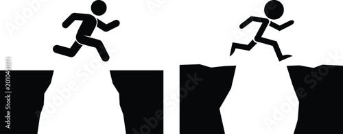 Person running between two deep canyon gaps