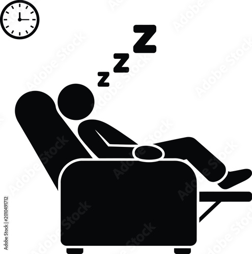 Person sleeping on recliner chair with clock icon