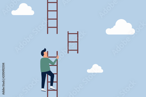 Valokuva Business concept illustration featuring man climbing fragmented ladder to the top