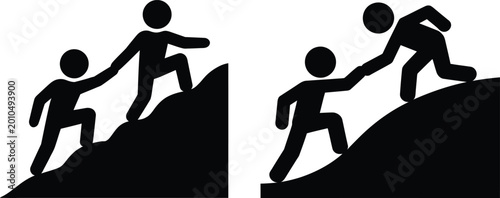 Foto People helping each other climb a steep hill together