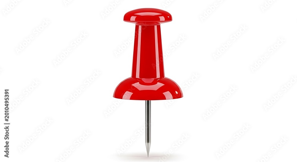 Fototapeta premium Bright red push pin standing upright on white surface
