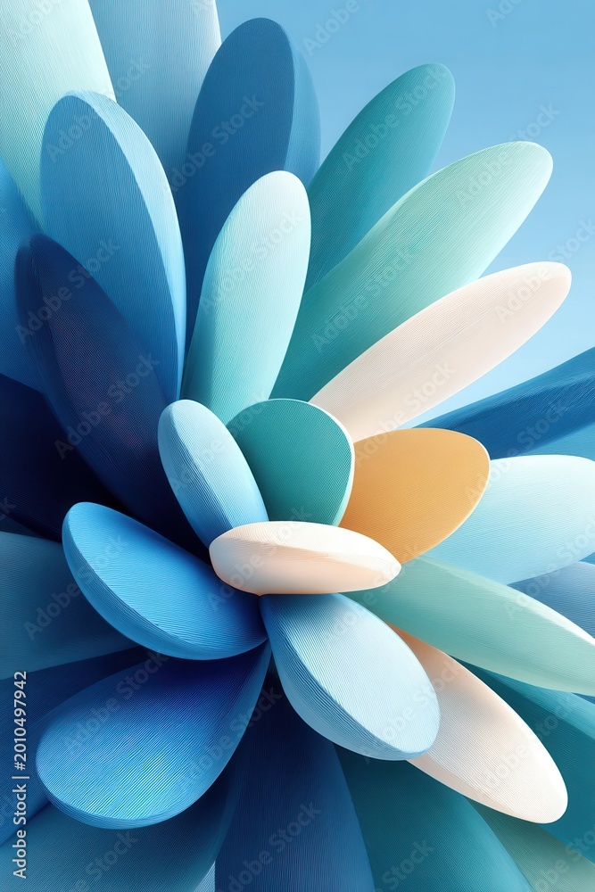 Obraz premium Abstract blue floral spiral with layered textured petals, modern decorative 3D design background