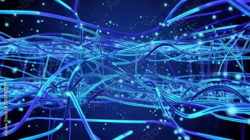 A glowing futuristic blue light energy design and technology background wallpaper illustration with bright stars and glowing digital motion video animation background