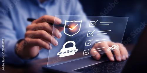 Slika na platnu Digital security checklist and password protection interface operated by user