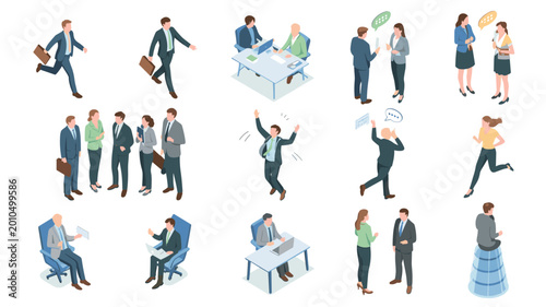 Isometric business people in various poses and activities women