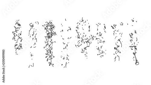 Fotografía Set of scattered messy particle textures formed by small chaotic hand drawn black lines