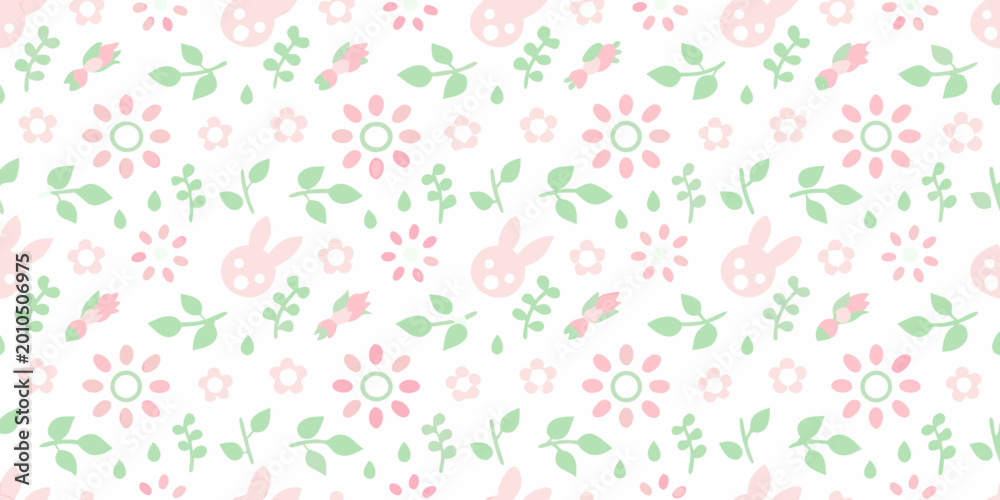 Fototapeta premium Bunny and flower pattern soft pastel colors on white background