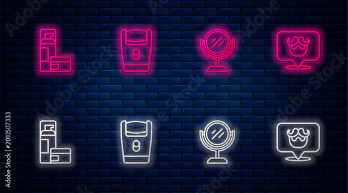 Fotografie Set line Electric razor blade, Hand mirror, Shaving gel foam and Barbershop