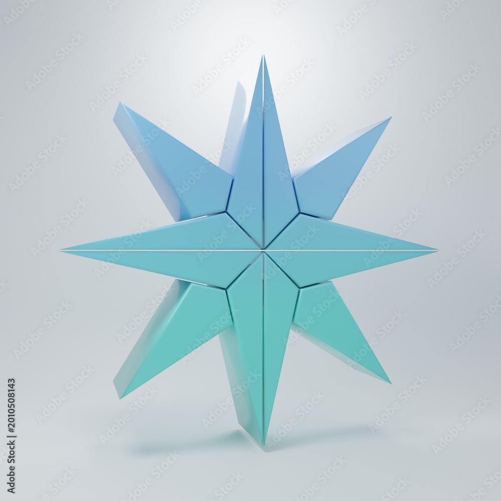 Fototapeta premium Blue-green Wind rose icon isolated on grey background. Compass icon for travel. Navigation design. Minimalism concept. 3D render illustration