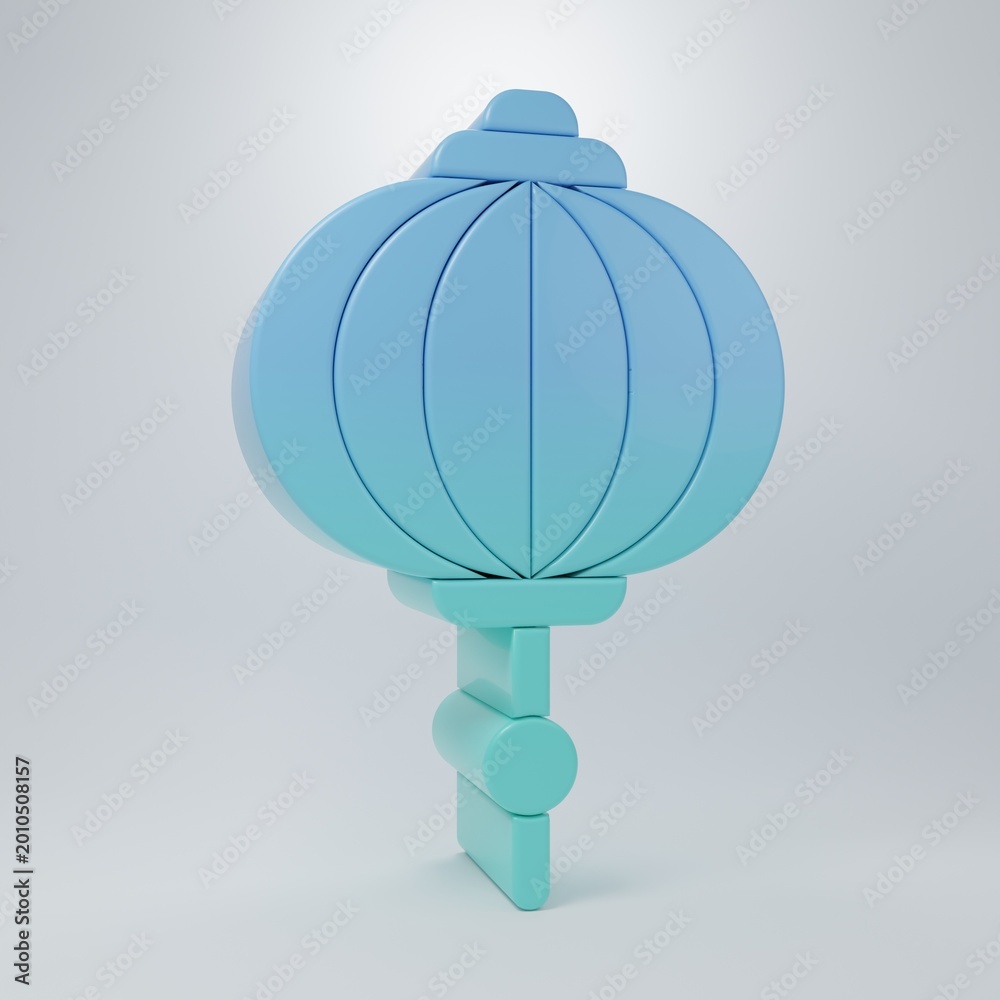 Fototapeta premium Blue-green Chinese paper lantern icon isolated on grey background. Minimalism concept. 3D render illustration