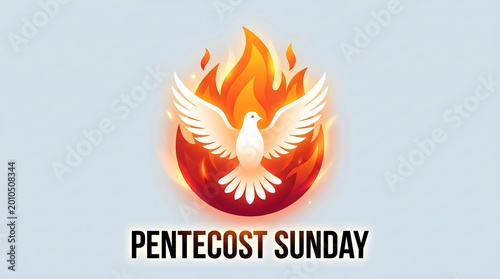 radiant white dove with flames pentecost sunday celebration vector illustration