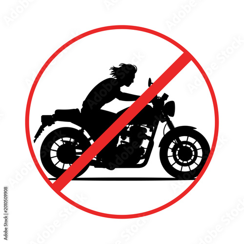 Warning sign : It is prohibited to ride a motorcycle without a helmet,Silhouette Illustration.