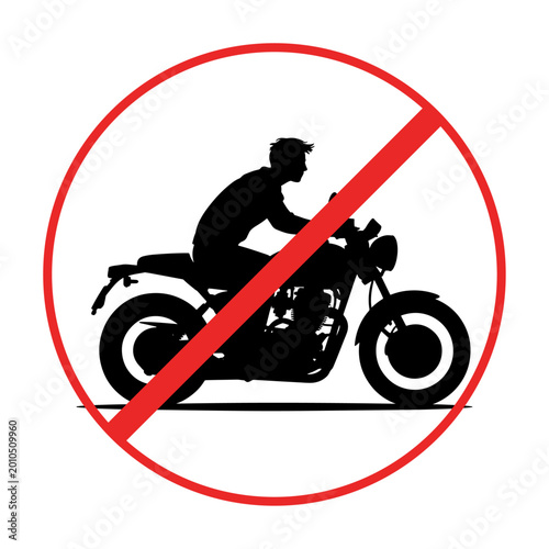 Warning sign : It is prohibited to ride a motorcycle without a helmet,Silhouette Illustration.