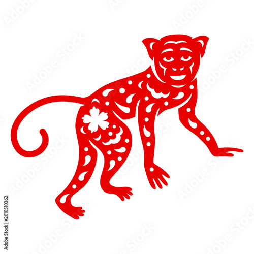 Photography Vibrant red monkey silhouette design with floral patterns