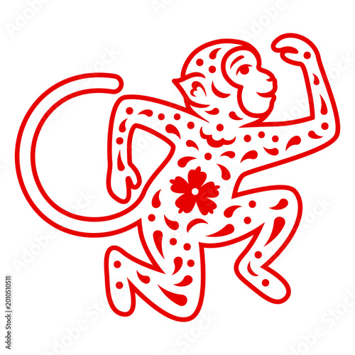 Canvas Print Playful monkey silhouette with floral accents