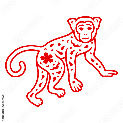 Canvas Print Playful monkey illustration with floral details