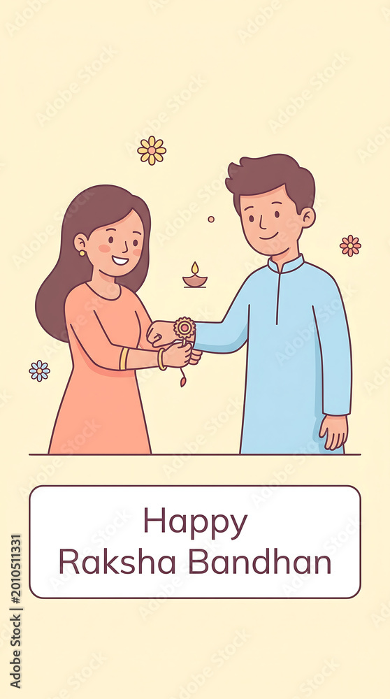 Fototapeta premium Happy Raksha Bandhan Vector Illustration of Brother and Sister Celebration Traditional Indian Festival Rakhi Greeting Card Design