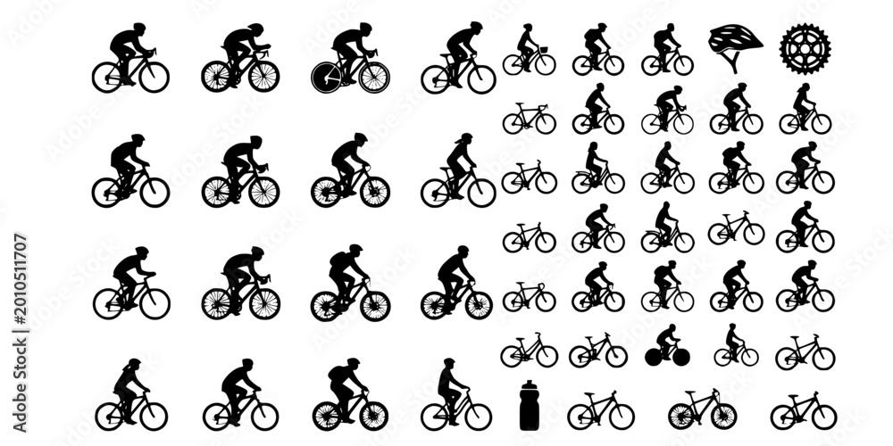 Obraz premium Black White Cycling Silhouette Vector Illustrations: Bicycle Riders and Sports 