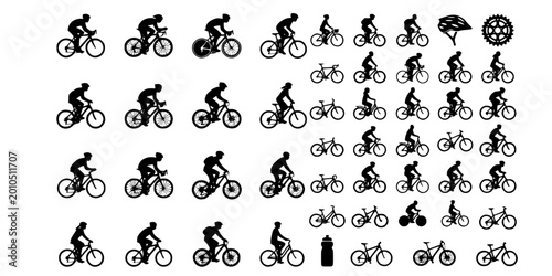 Black White Cycling Silhouette Vector Illustrations: Bicycle Riders and Sports

