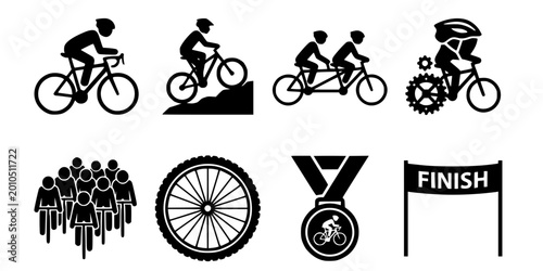 Black White Cycling Silhouette Vector Illustrations: Bicycle Riders and Sports
