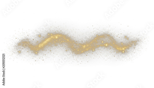 Golden glitter trail with sparkling dust particles, shimmering magic wave of gold sequins, glowing stardust path for festive holiday design isolated PNG with Transparent Background