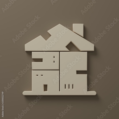 Foto Beige Homeless cardboard house icon isolated on brown background