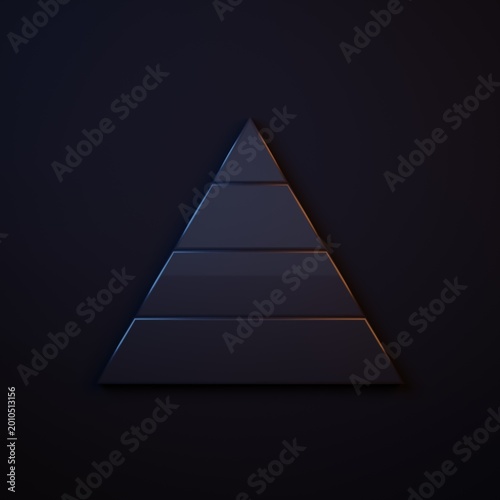Dark-blue Business pyramid chart infographics icon isolated on black background. Pyramidal stages graph elements. Minimalism concept. 3D render illustration