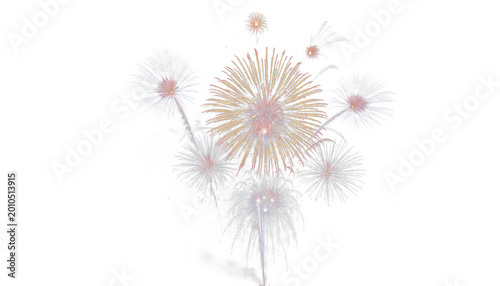 Golden and pink fireworks display, festive pyrotechnic explosions for celebration, bright sparkling firework bursts for holiday events and new year isolated PNG with Transparent Background