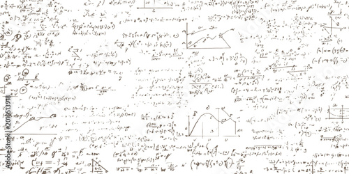 Fotografija Complex mathematical equations and scientific physics formulas handwritten on white board background vector illustration