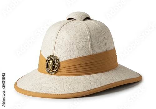 Classic explorer style hat with insignia badge on the side