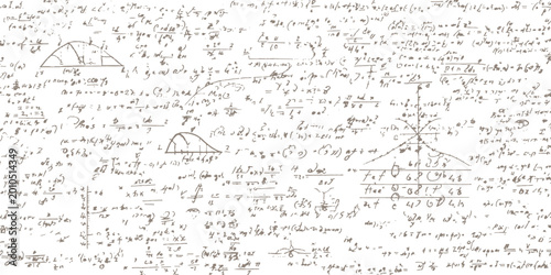 Bild auf Leinwand Complex mathematical equations and scientific physics formulas handwritten on white board background vector illustration